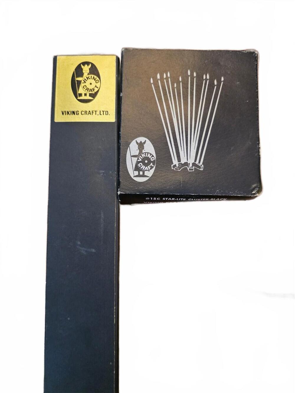 Vintage MCM Viking-Craft Star-Lite Black Cast Iron Candle Holder & Danish Tapers